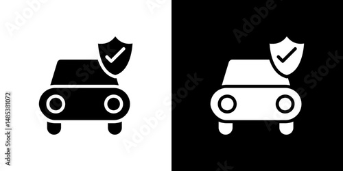 Auto insurance icon flat vectors set. black and white