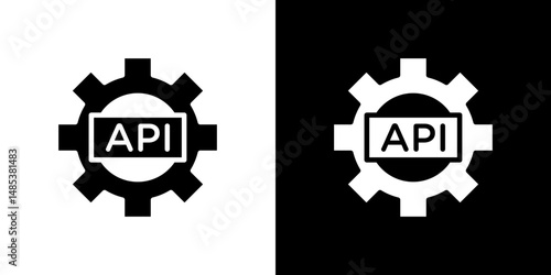 API icon flat vectors set. black and white