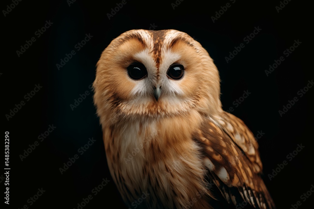 Fototapeta premium Close-up Owl Portrait Against Black Background