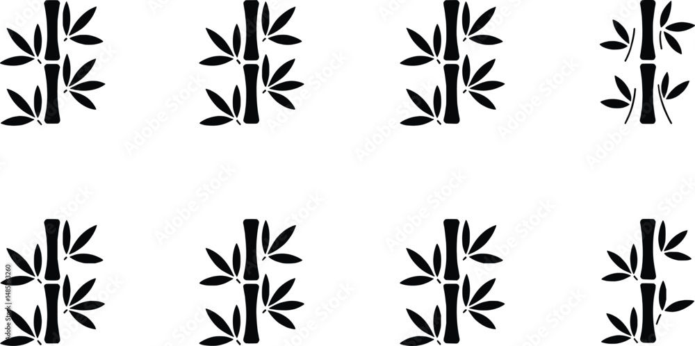 Elegant black bamboo stalks and leaves composition silhouetted against a clean white background Elegant black bamboo stalks and leaves composition silhouetted against a clean white background
