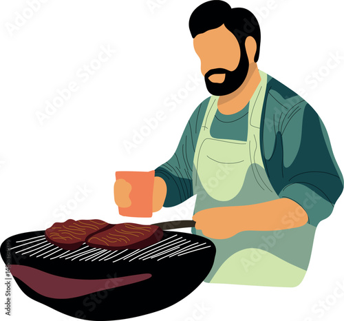 Father grilling anticuchos
