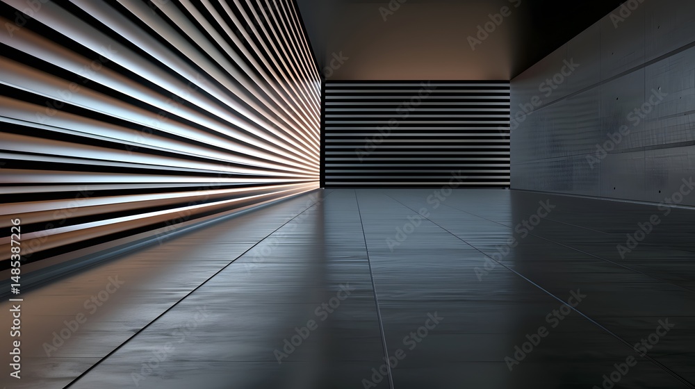Obraz premium Modern Interior Space with Linear Lighting and Sleek Floor Design
