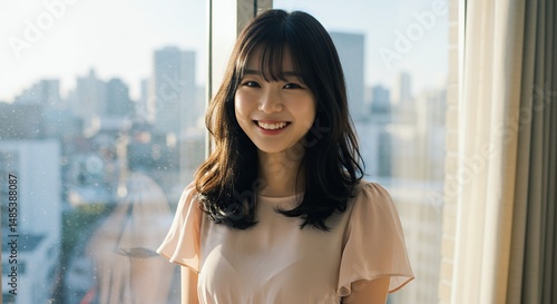 Free Download Smiling Woman by Window - GFXLoad