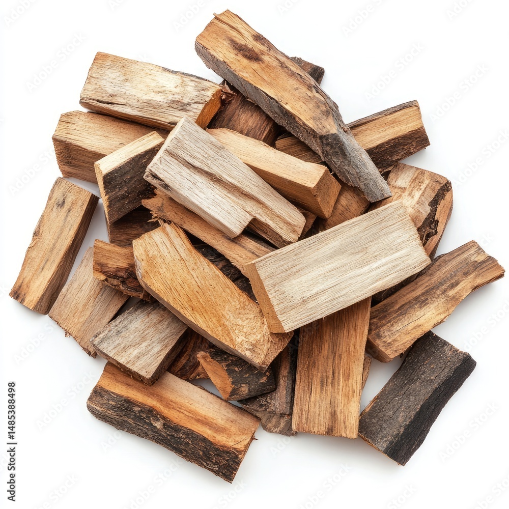 A pile of small, light brown and dark brown wood pieces A pile of small, light brown and dark brown wood pieces