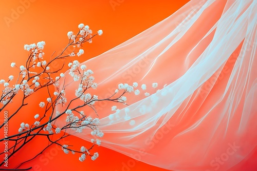 Floral veil on orange background design