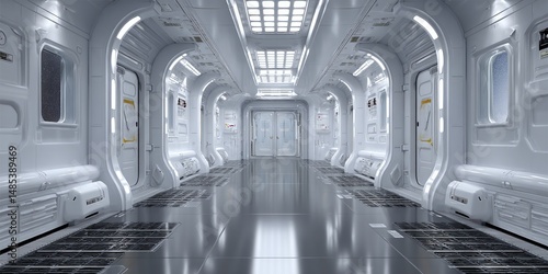 Fototapeta Naklejka Na Ścianę i Meble -  3d illustrations science interior corridor fiction fi sci scene station air lock footed space hall architecture gate design door abstract building star wars colourful earth future colours dec