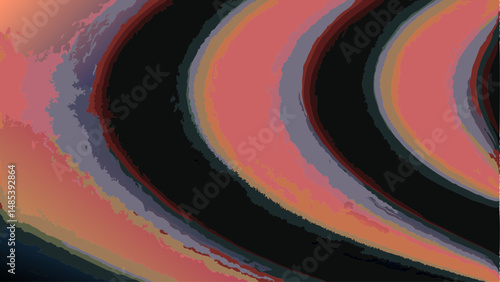 Abstract rendering featuring curved bands of peach and grey tones against a dark background creating depth