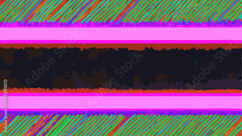 An abstract illustration featuring horizontal bands of color and textured diagonal lines pattern design
