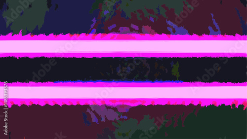 Abstract image featuring horizontal pink bands against a dark multicolored background with jagged edges