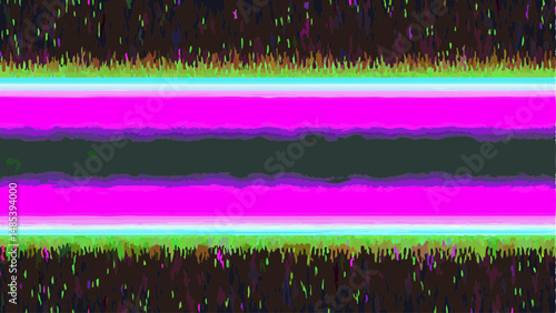 Abstract design featuring horizontal bands of pink, green, and brown with textured edges and details