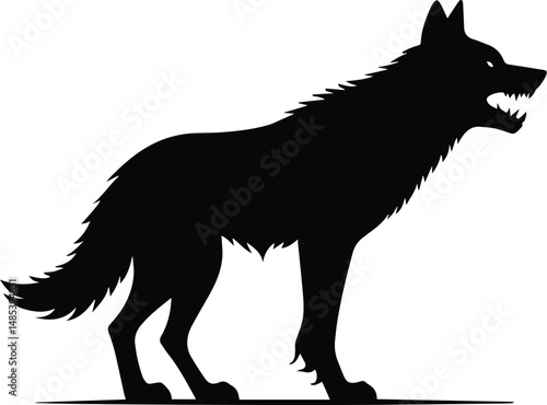 Hyper Realistic Howling Wolf Silhouette Dramatic Black & White Art