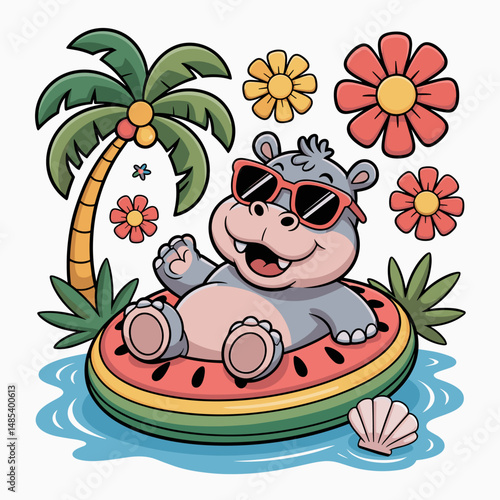 Hippo Summer edition vector illustration
