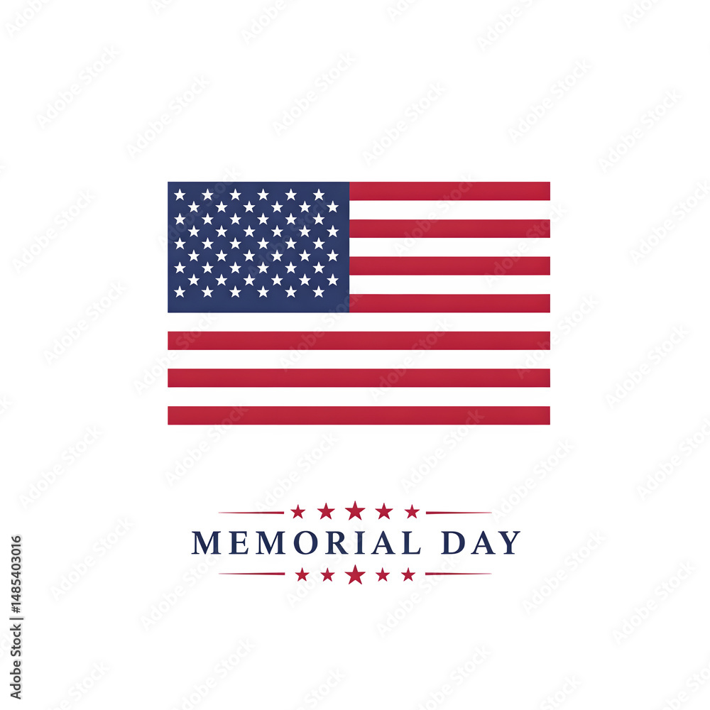 White background showcasing an American flag for Memorial Day White background showcasing an American flag for Memorial Day