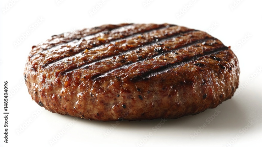 A burger patty is grilled and has black pepper on it A burger patty is grilled and has black pepper on it