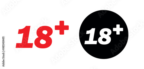 Age limit sign set. 18 plus limit sign. Adult content prohibition warning symbol. Adults content only age restriction 18 plus years. Adult only icon png and vector illustration