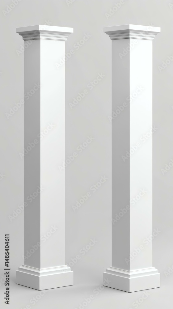 Fototapeta premium Two Classical White Columns on a Light Gray Background