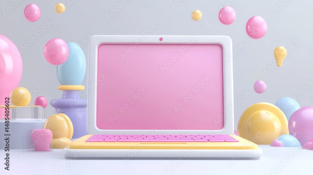 Pastel laptop, 3D rendered Pastel laptop, 3D rendered