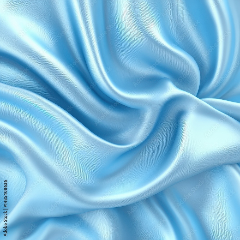 Fototapeta premium Light blue silk fabric with soft, flowing waves