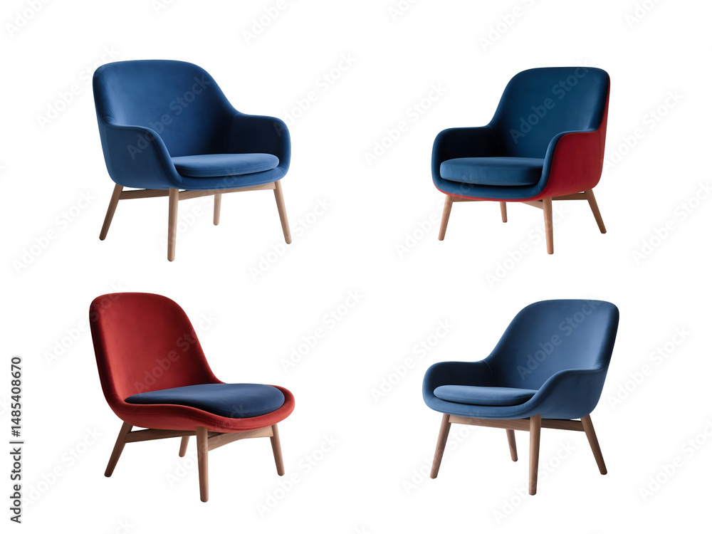 Obraz premium A set of red and blue furniture includes comfortable chairs for office or home interior design