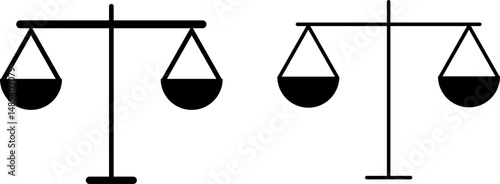  Justice icon. Vintage balance and equilibrium. Weight icons. Judgement scales symbols. Law punishment sign

