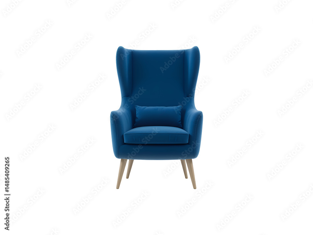A comfortable blue leather armchair, a stylish piece of home furniture, is isolated on a white background A comfortable blue leather armchair, a stylish piece of home furniture, is isolated on a white background