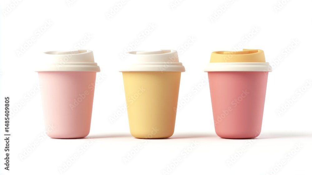Three pastel colored coffee cups Three pastel colored coffee cups