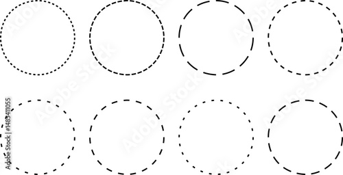 

Dotted line circle icon set. Round dotted. border geometric stroke. dashed circle symbol
