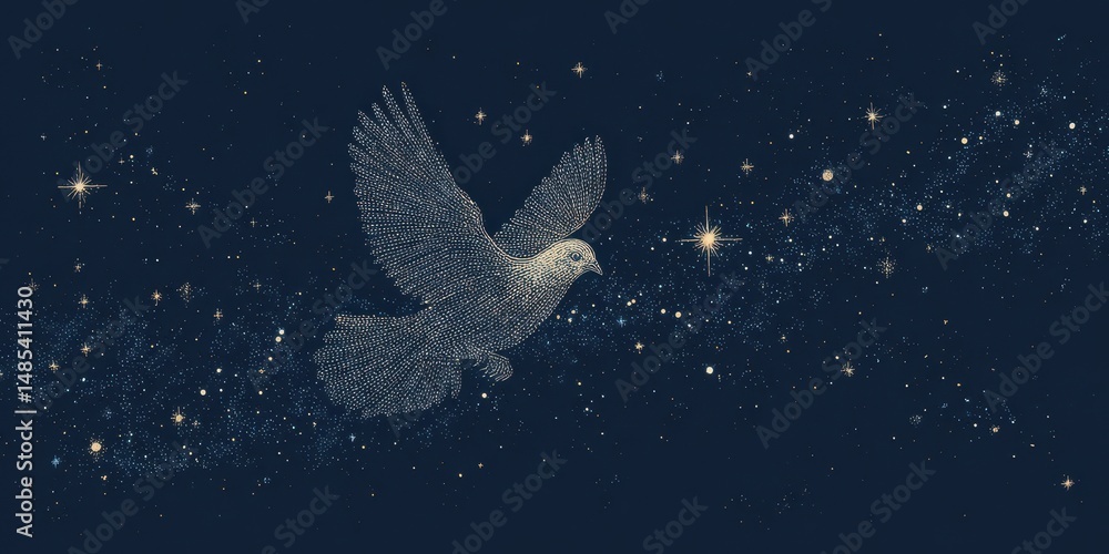 Fototapeta premium Celestial dove soaring amidst starry night