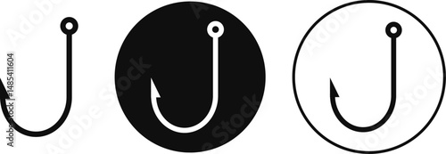 Fish hook icon.  Angler equipment.  sport fishing icons. circular eyelet. symbolizing angling. marine activities
