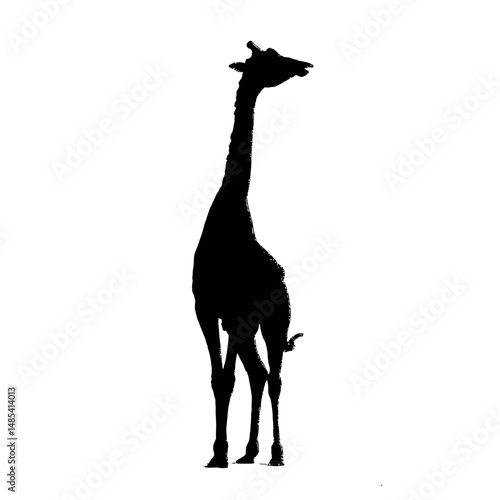 Solid black silhouette of a giraffe stretching