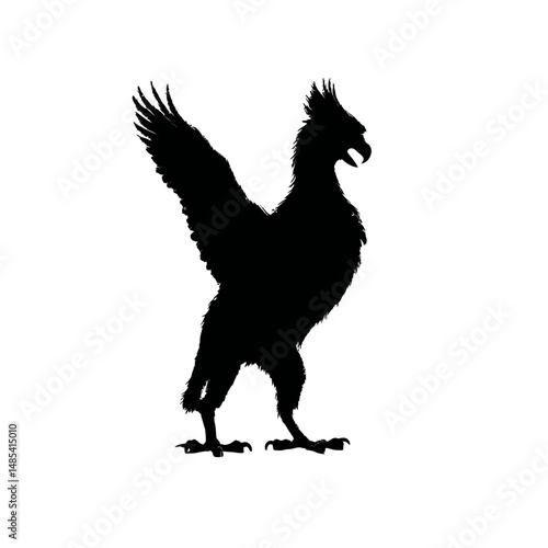 Solid black silhouette of a griffin standing
