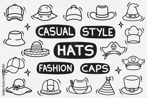 set of hat doodle good for background, wallpaper, element design, icon, etc