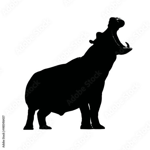 Solid black silhouette of a hippo yawning