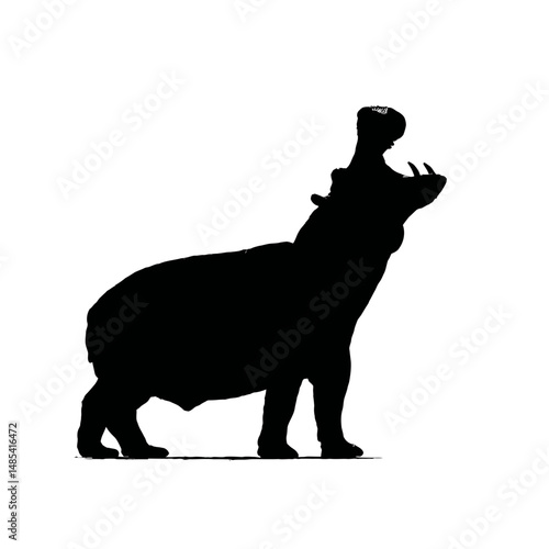 Solid black silhouette of a hippo yawning