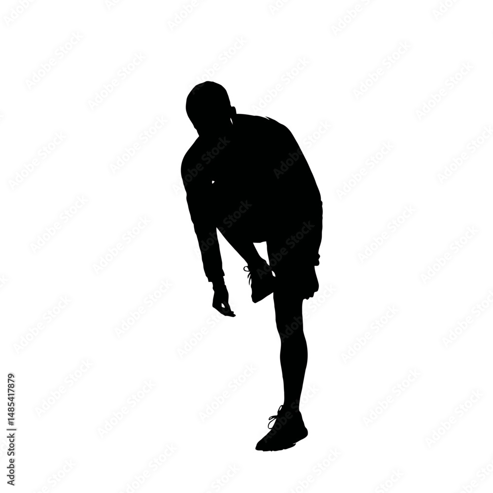 Fototapeta premium Solid black silhouette of a jogger stretching