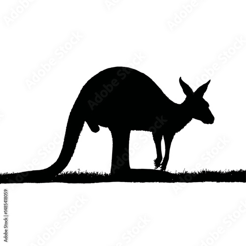 Solid black silhouette of a kangaroo grazing