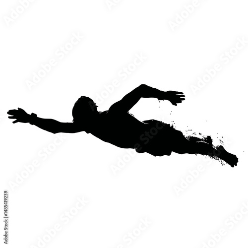 Solid black silhouette of a swimmer racing