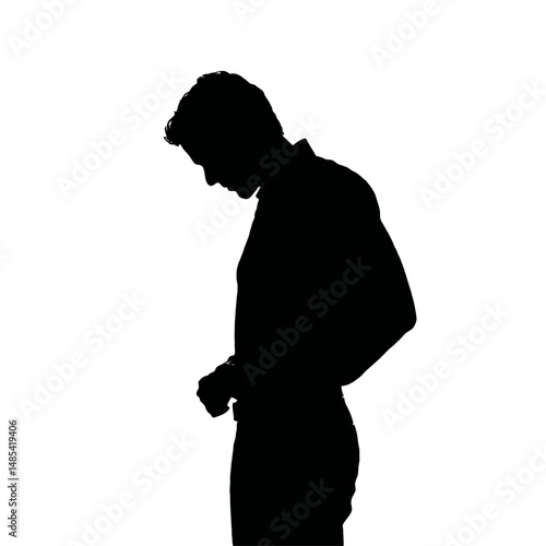 Solid black silhouette of a tailor measuring