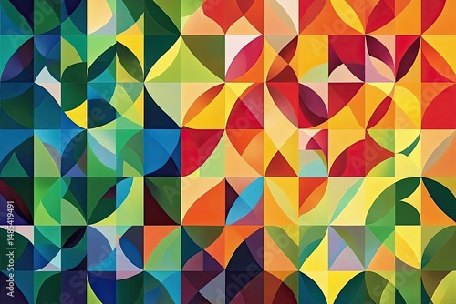 Wallpaper Mural Vibrant geometric pattern, multi-hued,  interlocking shapes Torontodigital.ca