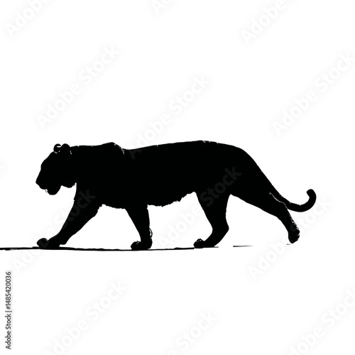 Solid black silhouette of a tiger stalking