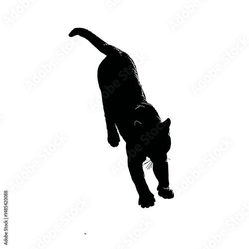 Solid black silhouette of a tiger pouncing