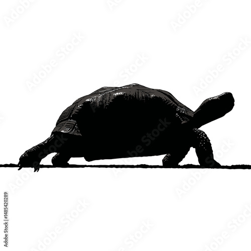 Solid black silhouette of a turtle crawling