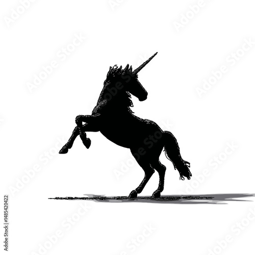 Solid black silhouette of a unicorn galloping