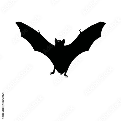 Solid black silhouette of a vampire bat flying