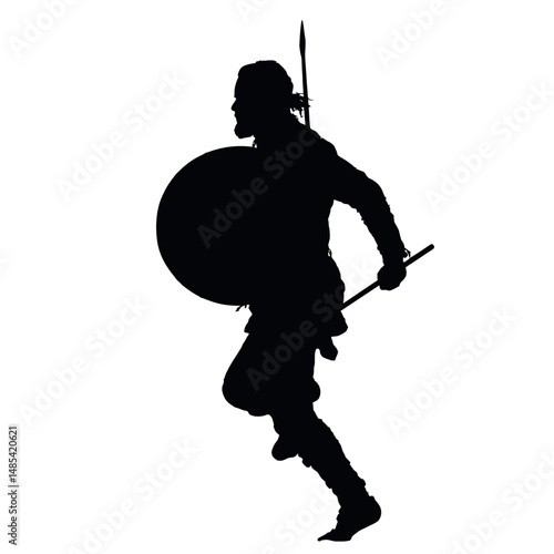 Solid black silhouette of a viking raiding