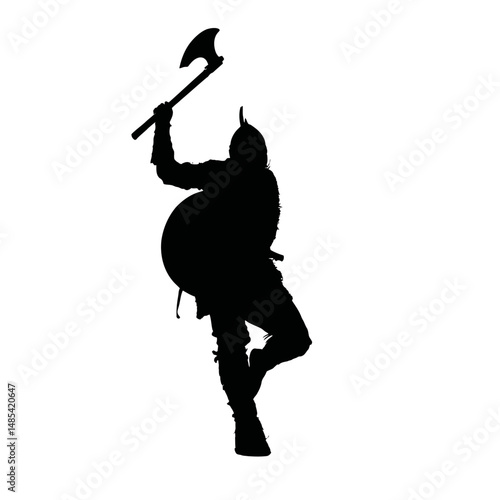 Solid black silhouette of a viking raiding