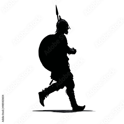 Solid black silhouette of a viking raiding