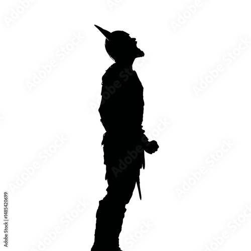 Solid black silhouette of a viking shouting