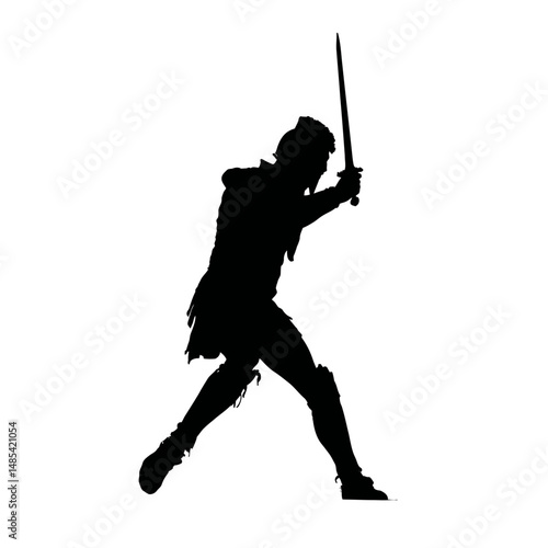 Solid black silhouette of a warrior defending