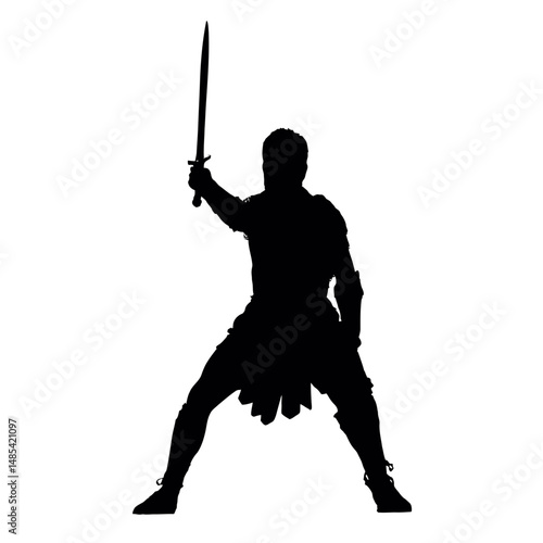 Solid black silhouette of a warrior defending